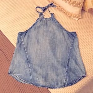 Anthro  Cloth & Stone denim color tie back top Sz S